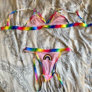 Rainbow Trim Pink Bikini Set